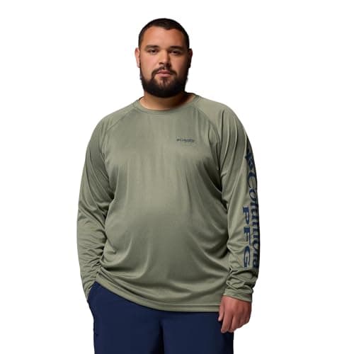 Columbia Men's PFG Terminal Tackle Long Sleeve Fishing Shirt, Cypress Heather/Carbon Logo, 1X
