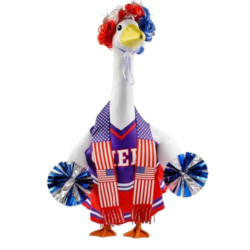 Joyxzacp Patriotic Cheerleader Porch Goose Outfits – 4th of July Porch Goose Clothes with Pom Poms, 23 Inch Goose Statue Costume for Garden Patio USA 250th Anniversary