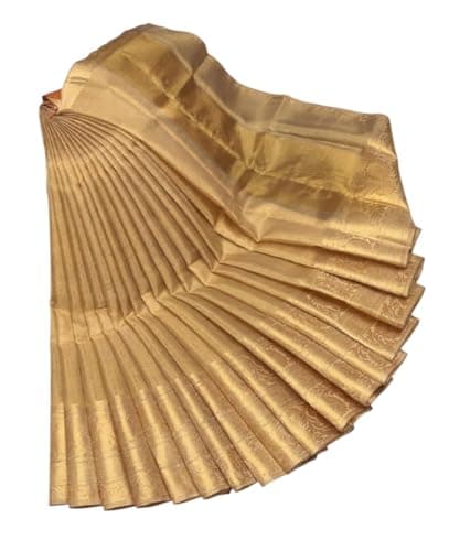 Mirraw Women's Beige Tissue Silk Saree | Soft Silk Blend Party Wear Saree | Designer Ethnic Saree with Unstitched Blouse