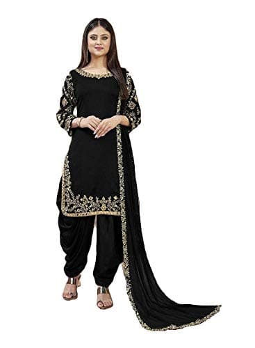shopNstyle Ready to Wear Indian Pakistani Fashion Ethnic Wear Designer Girl Punjabi Salwar Kameez Patiala Suit for Women (Black, XXXL)