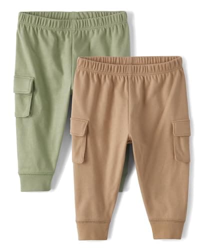 The Children's Place,Baby Boys,and Newborn Jogger Bottoms,Sand/Olive 2-Pack,18 Months,24 Months