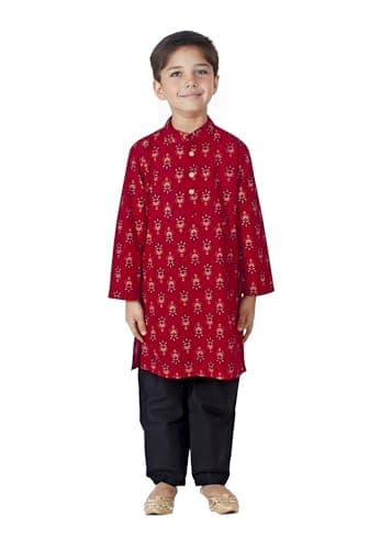 Chandrakala Kids Kurta Set for Boys Indian Printed Ethnic Wear,Maroon Blue, 2-3T (KK120MAR4)