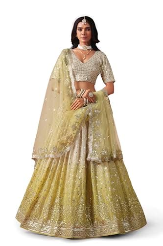 LUVAQ Women Embellished and Embroidery Lehenga Choli Set with Dupatta and girls wear. (Yellow, 36)