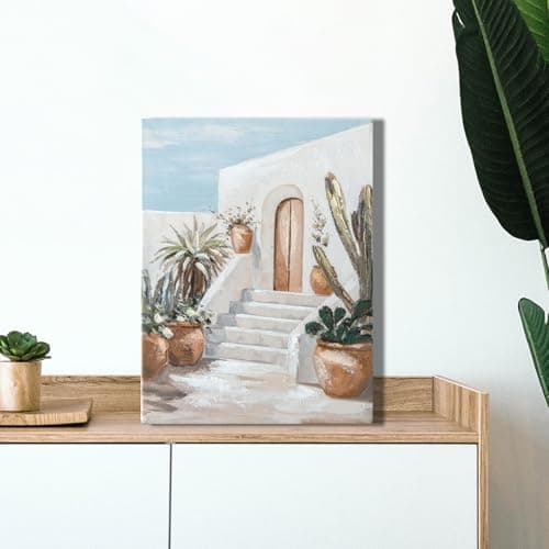 Hand-Painted Trendy blue Canvas Wall Art Pastel Preppy mediterranean Painting Picture Retro Posters Print Artwork Amalfi Coast Wall Decor for Girls Room Aesthetic bedroom bathroom Decor 12x16in