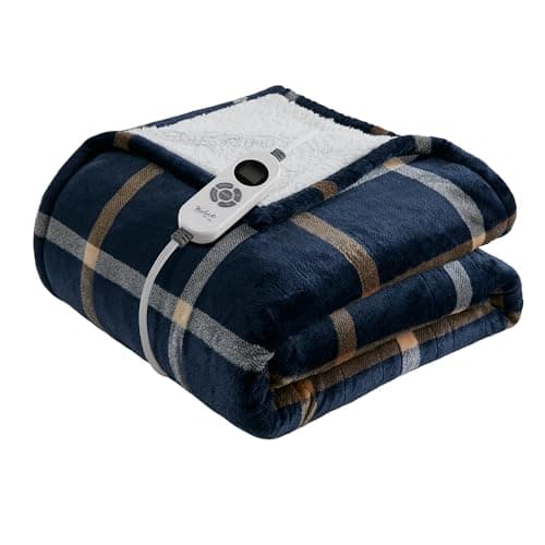 Woolrich Heated Throw Blanket ... – Navy Plaid Pattern, 50"x60"