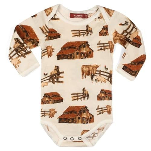 Milkbarn Long Sleeve Baby Onesie - 3-6 Months Bodysuit Top - Soft & Gentle 100% GOTS-Certified Organic Cotton - Stylish Baby Clothes for Boys & Girls, Homestead