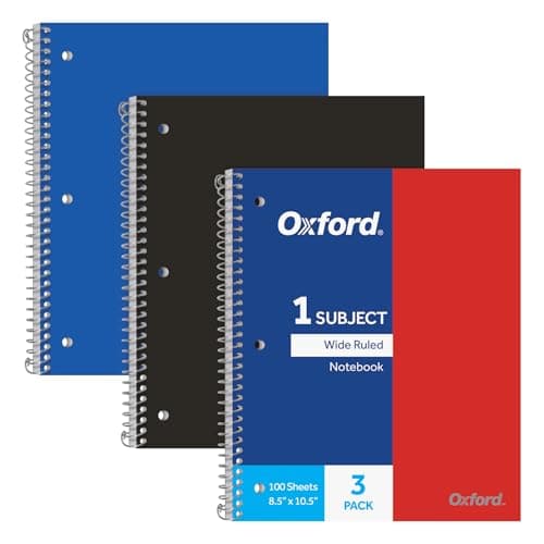Oxford Spiral Notebooks, 1-Sub...der Pocket, 3 per Pack (10389)