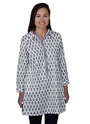 Ayurastram Madhuri Pure Cotton, Block Print Tunic, Top, Kurti: Motif Black Grey: XS