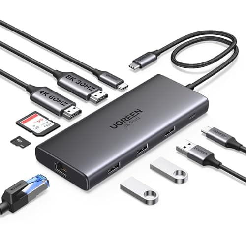 UGREEN Docking Station 10 in 1 Revodok Pro 210 USB C Dock Dual HDMI 4K@60Hz Single 8K@30Hz 100W PD 5Gbps USB C and USB A Data Ports Gigabit Ethernet $39.99