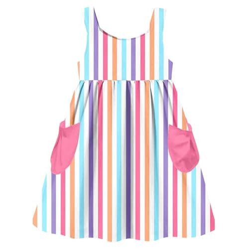 Vieille Toddler Sleeveless Dress 3t 4t Cute Colorful Stripes Design Birthday Party Outfits Casual Twirly Dresses with Pocket Kids Summer Sundress