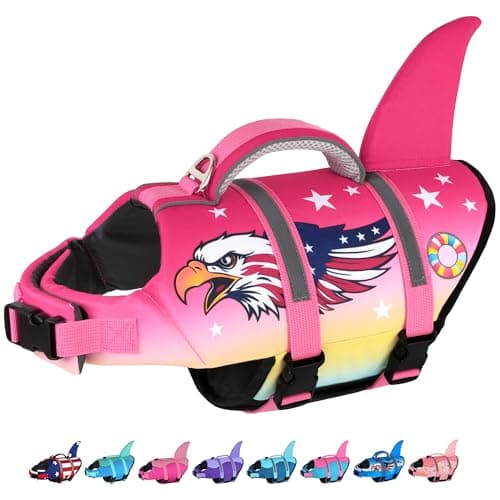 Dogcheer Dog Life Jacket, Cute Shark Dog Life Vest for Swimming Boating with Superior Buoyancy and Rescue Handle, Adjustable Puppy Floating Swim Vest for Small Medium Large Dogs - Pink Eagle, XL