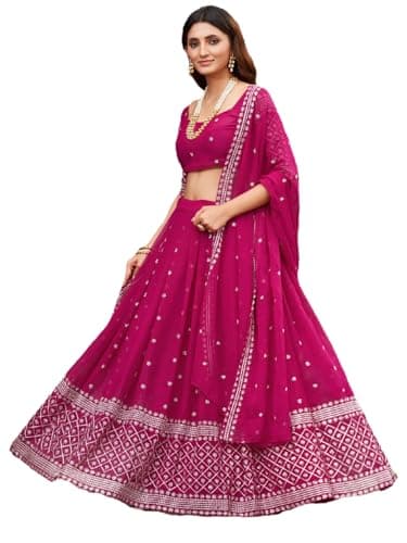 STELLACOUTURE Ready to Wear Lehenga Choli Set for Women, Designer Indian Traditional Wedding Navratri Party 300-O (Pink, 46)