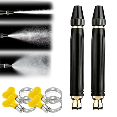 2 Packs Heavy Duty Adjustable Hose Nozzle, High Pressure Jet Sweeper Spray Nozzle with Leak-Proof Design, Metal Garden Hose Sprayer for Car Wash, Lawn, Patio Cleaning