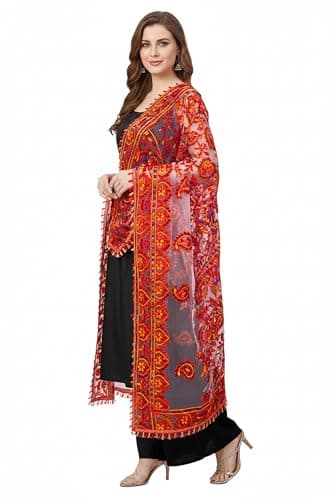 Chandrakala Net Dupatta for Women,Elegant Sheer Floral Wrap for Ethnic Wear, Wedding, Party & Festive Styling,White Multicolor (D281WHI)
