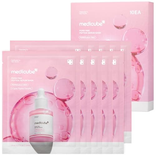 medicube PDRN Pink Peptide Ampoule Mask 10EA | Signature Salmon PDRN Serum Infused Second-skin Fit Sheet | Uneven Skin Tone Care for Glow & Hydration | Korean Skincare, (23ml x 10ea)