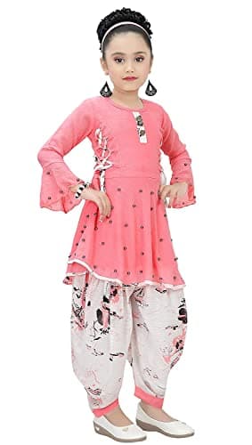 CLOTH ADDA Indian Ethnic Girls Kurta Dhoti Dress Set, Cotton Linen Fabric, size 2 years to 14 years
