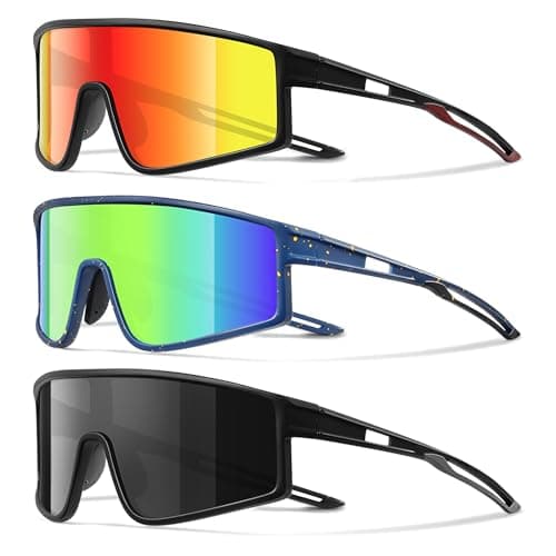 Kegrimi 3 Pack Kids Sunglasses Youth Baseball Polarized Sun Glasses Sports Cycling Running for Boys Girls UV Protection(Black+Red/Black+grey/Blue+green)