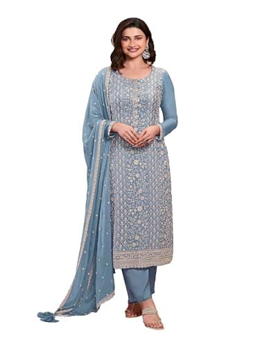 STELLACOUTURE Eid festival ready to wear salwar kameez embroidered indian wedding plus size shalwar suit for women 2790-O (Sky Blue, 44)