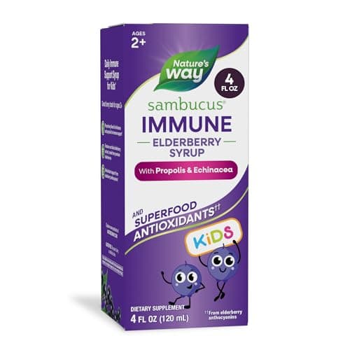 Nature's Way Sambucus Kids Immune Elderberry Syrup, Black Elderberry Extract with Echinacea & Propolis, Traditional Immune Support for Children with Superfood Antioxidants(1), Berry Flavored, 4 Fl Oz