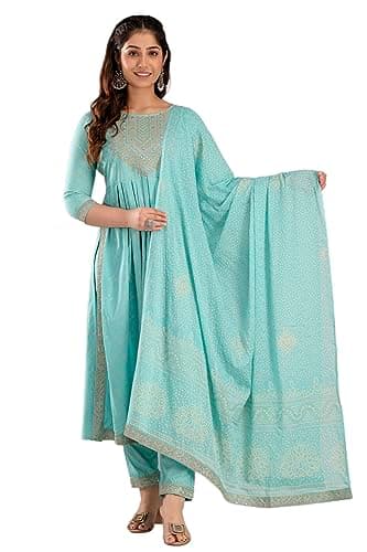 MAGHMA Indian Kurtis for Women Set Kurti Pant and Dupatta Set for Women's Tunic Kurta Set for Women (XX-Large-Turquoise)