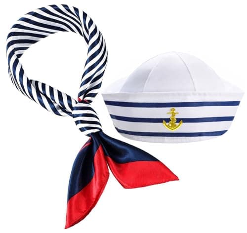 DPLin 2Pcs Yacht Captain Hat Sailor Ship Cap Scarf Sunglasses Sailor Hat Boat Costume For Men Women Captains Dressing up Party (2pCS set)
