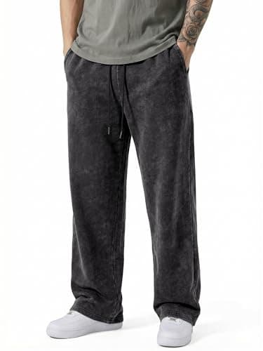 JMIERR Men's Baggy Sweatpants Vintage Acid Washed Cotton Pants, Black, M
