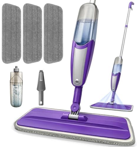 Spray Mop for Hardwood Floors Cleaning with 3 Washable Pads, Microfiber Wet Mops with Sprayer for Home Kitchen Tile Wood Vinyl Laminate,16.9 oz Refillable Bottle, Purple