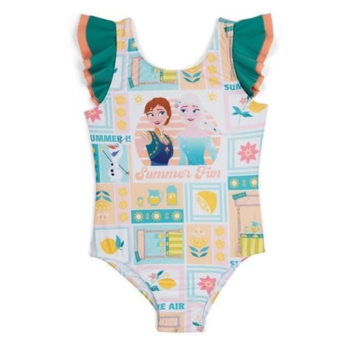 Disney Frozen Toddler Girls UPF 50+ One Piece Bathing Suit Teal Green/Coral Peach 3T