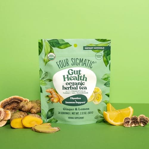 Four Sigmatic Gut Health Organic Lemon Ginger Herbal Tea w/ Probiotics & Turkey Tail Mushroom (24 Servings) $6.12 w/ S&S + Free Shipping w/ Prime or on $35+