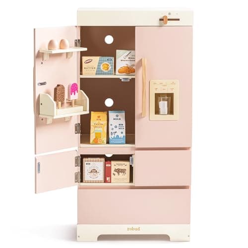 ROBUD Wooden Play Fridge, Kitc...Kids & Toddlers, Age 3+ (Pink)