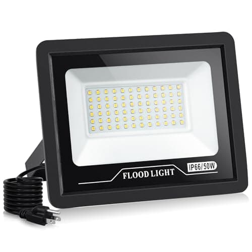 Valytime LED Flood Light Outdoor, 50W Plug-in, 5000LM Work Light, IP66 Waterproof Floodlights, 6000K Daylight White Security Light for Yard, Garage, Garden