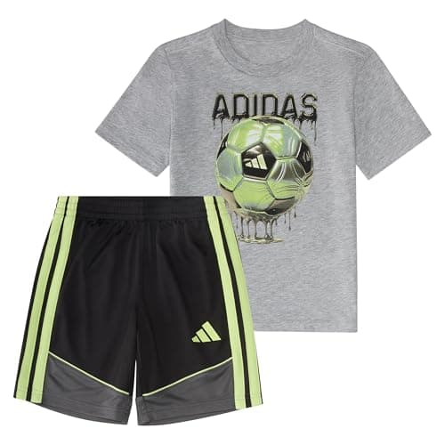 adidas baby-boys Two-Piece Short Sleeve World Cup Tee & Elastic Waistband Heather Colorblock Short Set, Medium Grey Heather, 12M