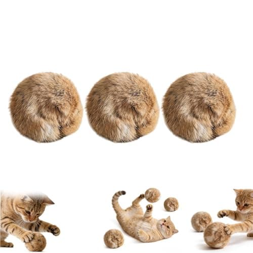Qbustv 3PCS Rabbit Fur Ball Cat Toy, Catnip Infused & Washable - Soft Fluffy Interactive Toy for Bunny Kicks, Chase Games, and Indoor Cat Exercise