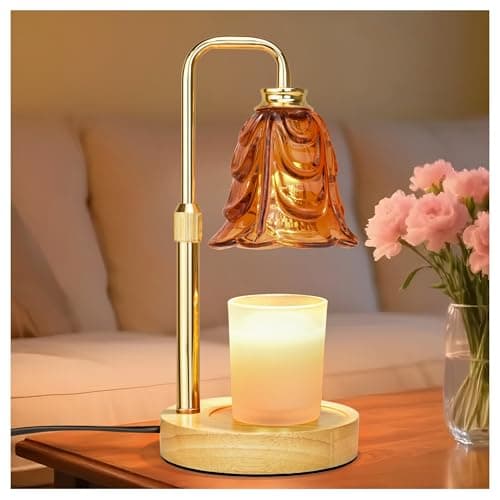XJZJY Candle Warmer Lamp with Timer Dimmer, Adjustable Height Brown Tulip Candle Wax Warmer, Christmas Birthday Gift for Mom Women, House Warming Gifts for New Home Bedroom Decor,Brown