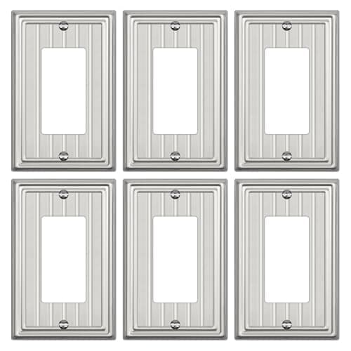 Metal Wall Plate for Electrical Outlets, Decorative Brushed Nickel Switch Plates Outlet Cover, Light Switch Cover Plate, 1-Gang Wall Plates (Single Decoretor, 6 Pack)
