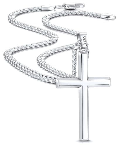 Eterjew S925 Sterling Silver Cross Necklace for Men Women 20 Inch