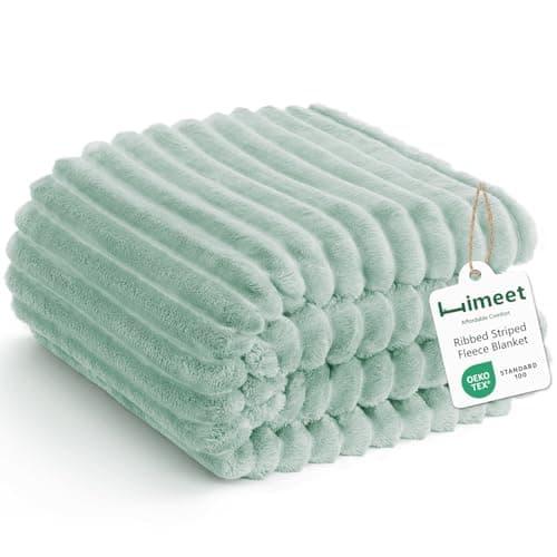 HIMEET Fleece Sage Green Throw Blanket for Bed - 300GSM Ribbed Soft Cozy Blanket for Couch, Graduation Birthday Gifts for Women Men Dad, College Dorm Essentials Minimalist Room Throws, 50x60 Inches