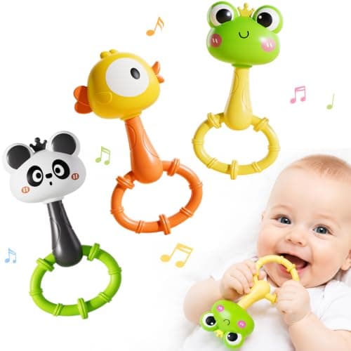 keefun 3 PCS Baby Rattle Teething Toys 3-6 Months, Baby Maracas Shaker Rattles for Babies 0-6 Months, Infant Sensory Newborn Toys 0-3 Months Birthday Gifts 3 4 5 6 7 8 9 10 Month Old Boy Girl