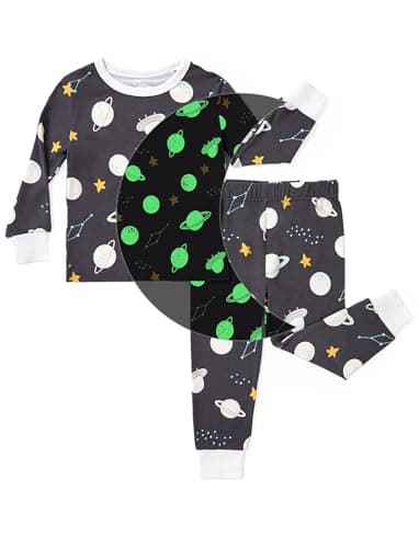 PATPAT Bamboo Viscose Pajama Sets for Toddler Boys & Girls Baby Kids, Ultra-soft Snug fit Pjs Sleepers for Birthday Holiday, Nebula Dreams, 12-18 Months