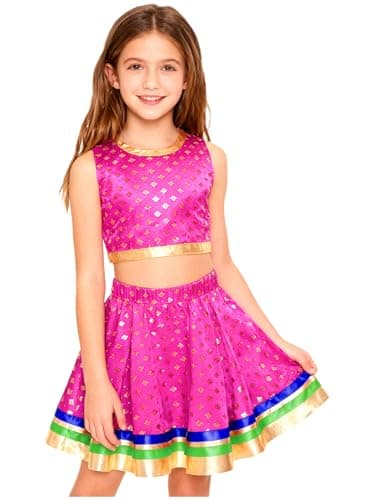 Choomomo Kids Lehenga Choli Set with Gold Motifs Girls Indian Festival Wear Ethnic Party Dress Suit Hot Pink 12 Years