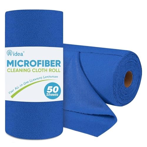 AIDEA Microfiber Cleaning Cloth Roll, 50PK, Reusable Paper Towels Tear Away Cloth, Microfiber Towels Washable Shop Rags, Lint Free Cleaning Rags for House, Kitchen, Window, 11.5"×11.5", Dark Blue