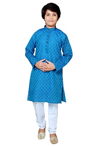 BABA AND BABY boys ethnic wear cotton handloom dobby blue colour kurta pajama set (Blue650, 13-14 Years)