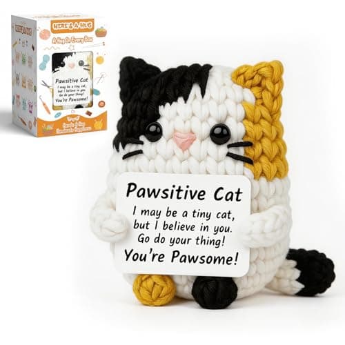 RYOTKIK Positive Crochet Cat Animal Emotional Cheer Up Support Gifts, Funny Crochet Mini Handmade Cat for Women Men Friends Mom Birthday Christmas Mothers Day Graduation Gifts