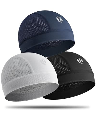 XINSONYUELL 3 Pack Cooling Skull Cap Helmet Liner Breathable Mesh Running Cycling Hat Lightweight Quick-Dry Sports Beanie for Men Women