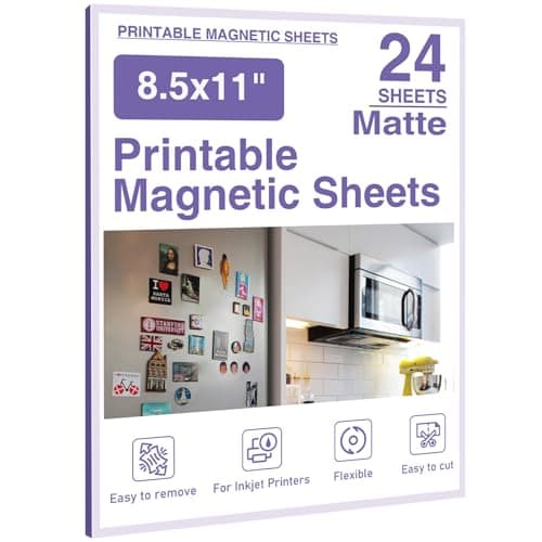 Printable Magnetic Sheets 8.5x11 Inches Matte Magnet Paper Sheet 24 Pcs Non Adhesive Magnetic Paper for Inkjet Printers, Flexible Magnet Photos for DIY Crafts