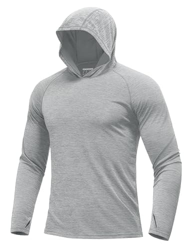 MAGCOMSEN Men's Sun Hoodie Long Sleeve Hooded Fishing Shirt Lightweight Dry Fit Rash Guard Athletic Running Swim LightGray, M