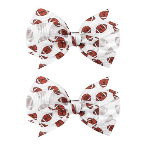 YanJie 2PCS 4'' Football Hair Clips Girls Party Printed Ribbon Hair Accessories Kids Sports Theme Party Game Costume Baby Girl Football Outfit