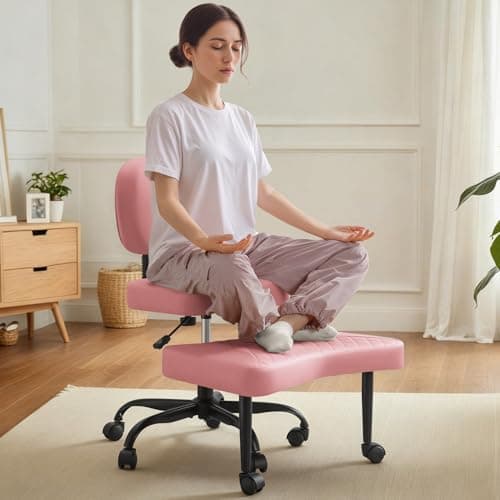 Shahoo Ergonomic Cross Legged ...Lumbar Support, (Faux PU,Pink)