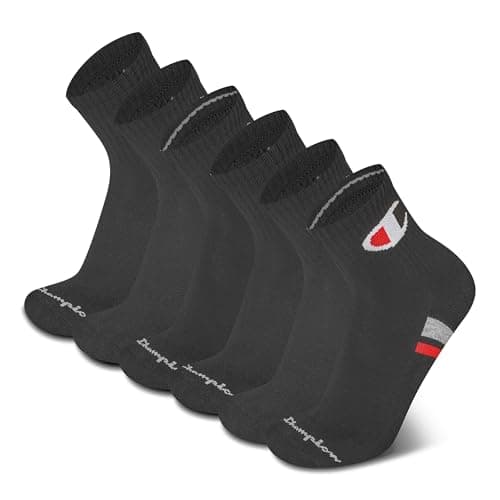 Champion Men's Quarter Socks – 6-pack Moisture-wicking Athletic Socks With Cushioning & Arch Support (Size 6-12)