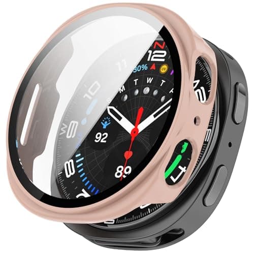 HANKN 2 Pack Hard Case for Samsung Galaxy Watch 8 40mm Case Tempered Glass Screen Protector, Overall Protective Ultra-thin Shockproof Bumper Cover (Sand Pink x 2, Galaxy Watch 8 40mm)